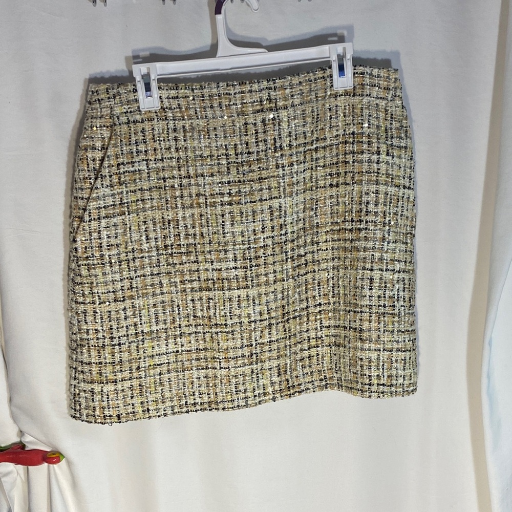 Loft Tweed Short Skirt Shimmer Sequins Yellow Black Gold Gray Winter NWT US 12